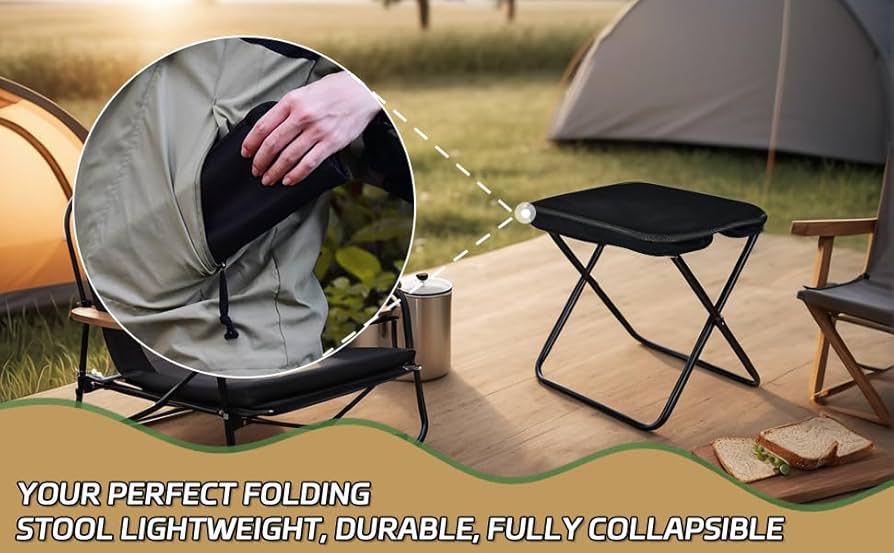Folding Stool, Mini Outdoor Camping Stool, Portable Small Foldable Lightweight Hunting Seat with Zippered Carrying Bag, Folding Slacker Chairs for Fishing Travelling Picnics